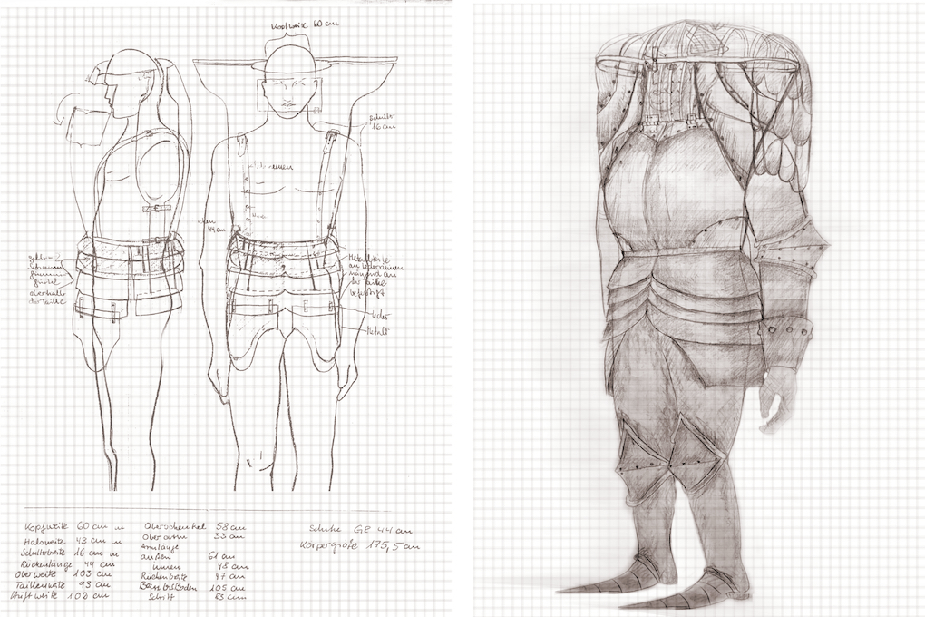 Entwurfsskizzen für den Ritter ohne Kopf
