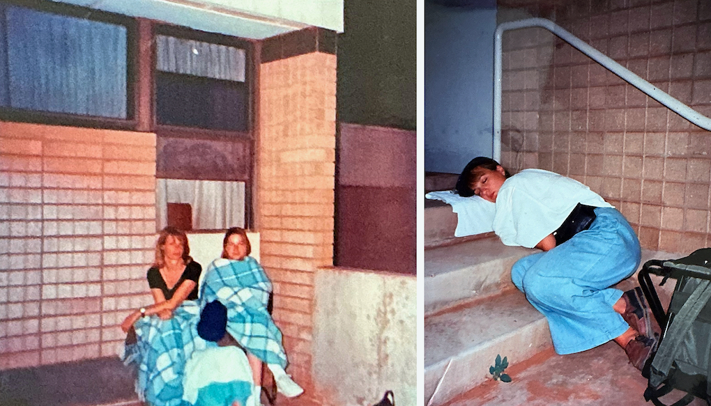 Kostümbildnerin, Maskenbildnerin und Kostümassistentin in der Nacht am Drehort