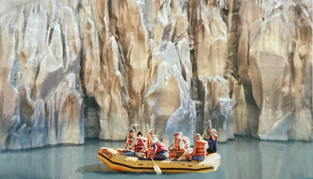 Schlauchboot mit den Darstellern